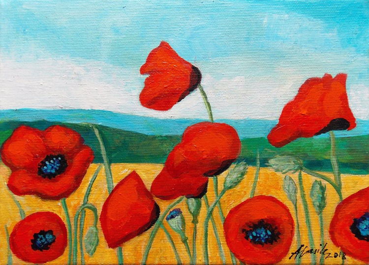 Poppy Field Acrylic Painting By Adriana Vasile Artfinder