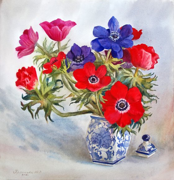 Anemones in a Chinese vase