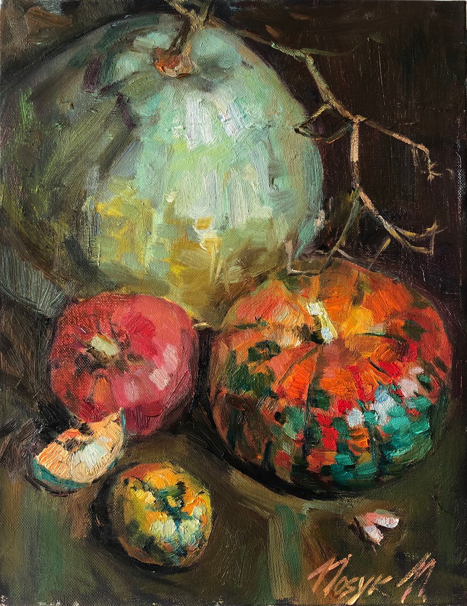Pumpkins. fall modern original artwork by Nataliia Nosyk