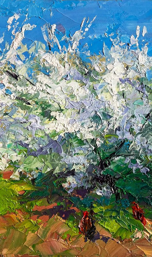 Flowering Tree and Chickens by Boris Serdyuk