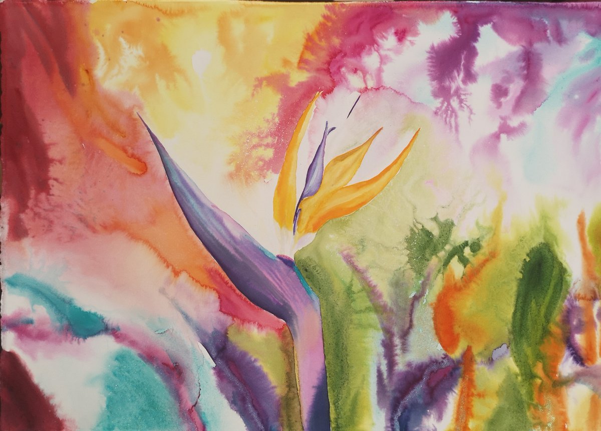Impressionistic Botanical Watercolour By Aneta Gajos, 22 X 15, Bali Abstract, Original Artwork