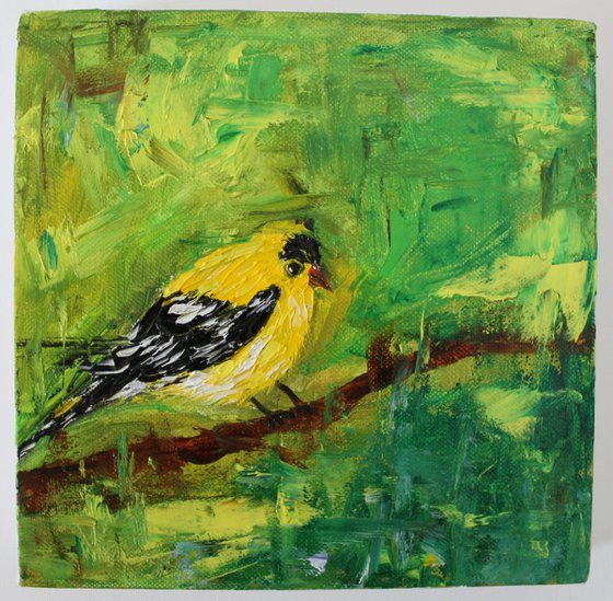 You are my golden bird - gold finch oil painting on stretched canvas - bird art - animal art