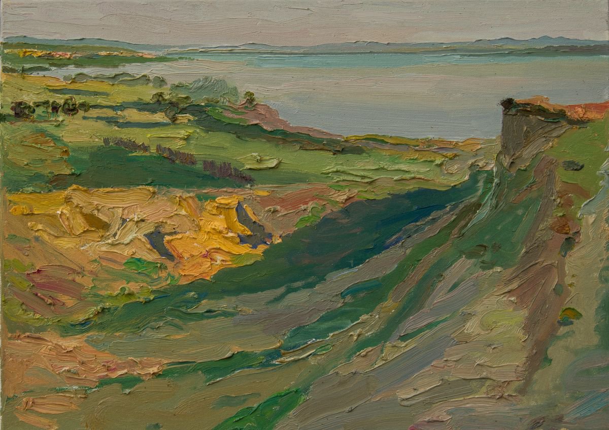 Expressive Landscape Oil Painting By Sergey Kostov, 28 X 20", Summer Evening Landscape., Original Artwork