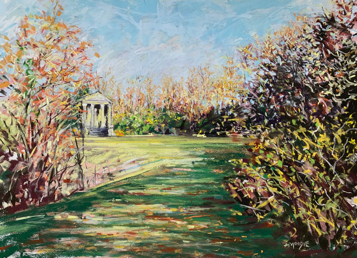 Impressionistic Landscape Drawing By Andrew Moodie, 22 X 15, The Ionic Temple, Original Artwork