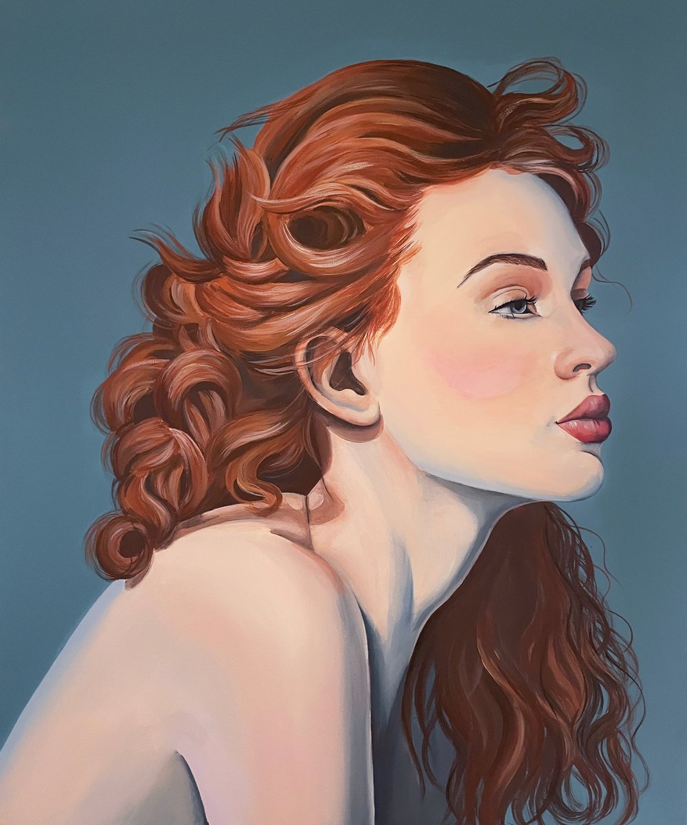Portrait Acrylic Painting By Elina Zelena, 20 X 24, Red-Haired Beauty, Original Artwork
