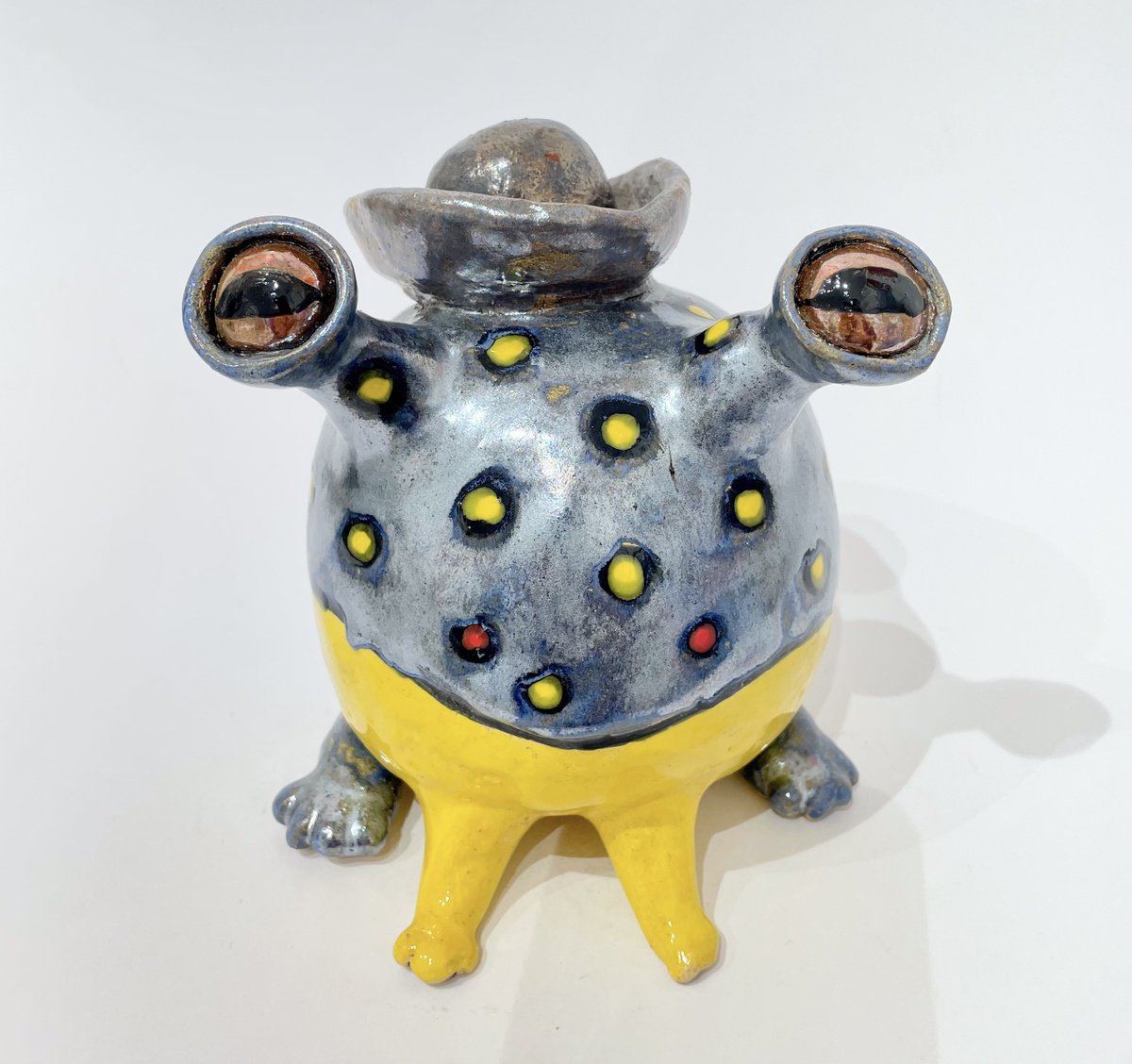 Cartoon Animal Clay Sculpture By Viktor Zuk, 6 X 6", Echoes Of The Grey Frog, Original Artwork
