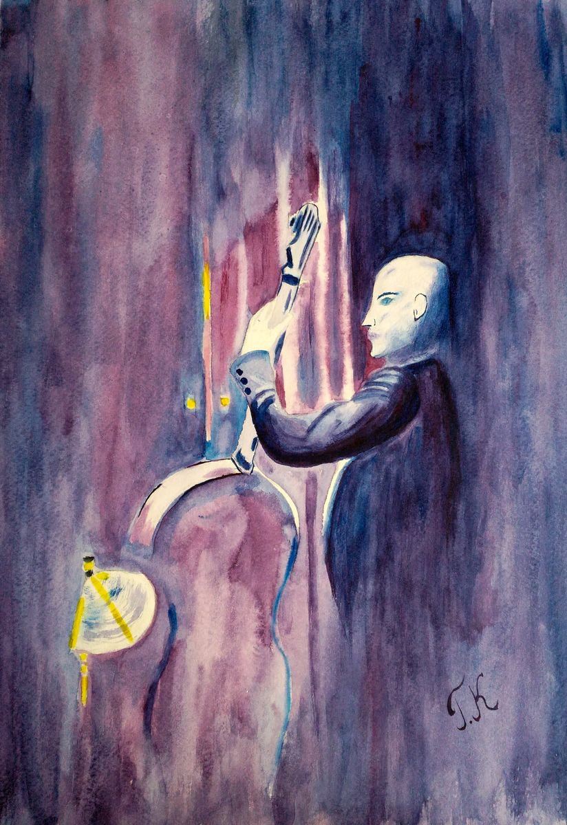 musician original impressionistic watercolor painting Watercolor jazz by Halyna Kirichenko