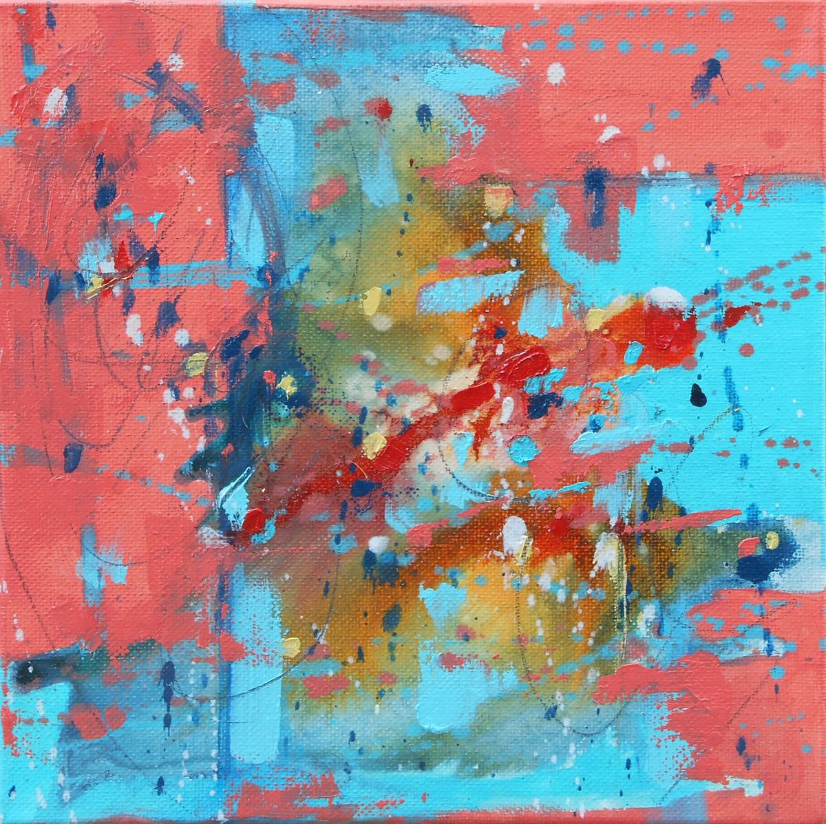 Miami Nights - Abstract Art - 8 x 8 IN / 20 x 20 CM - Abstract Oil Painting on Canvas by Cynthia Ligeros