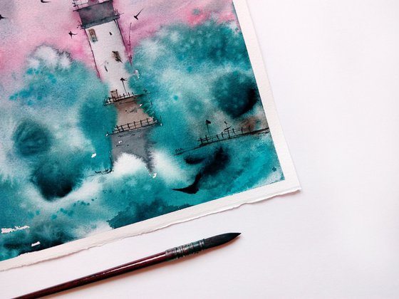 Seascape painting/ Lighthouse painting