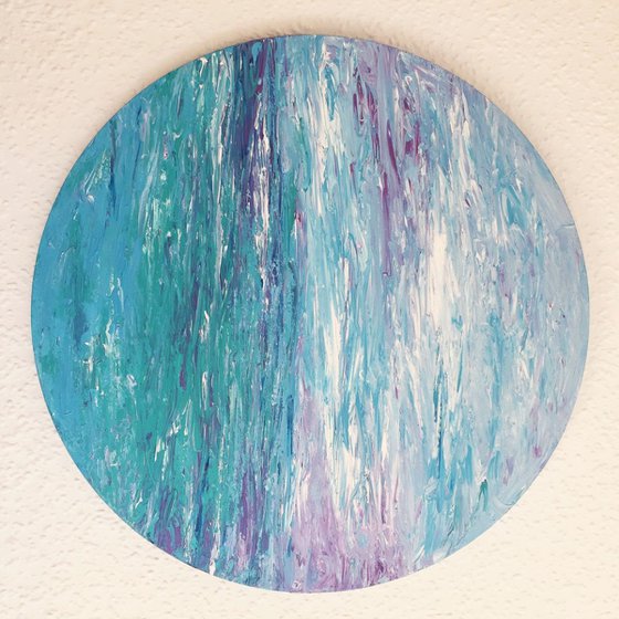 Peace (Impressionsitic Seascape or Abstract Art) Ready to hang on a circular deep edge canvas