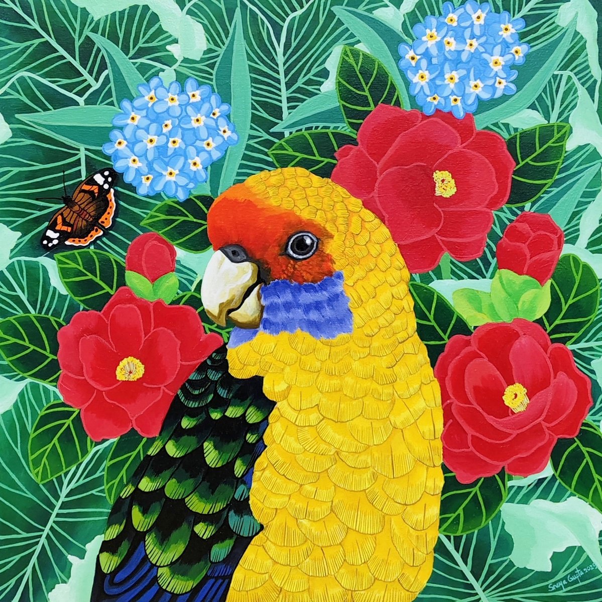 Expressive Animal Acrylic Painting By Sreya Gupta, 24 X 24", The Precious Promise Ii, Original Artwork