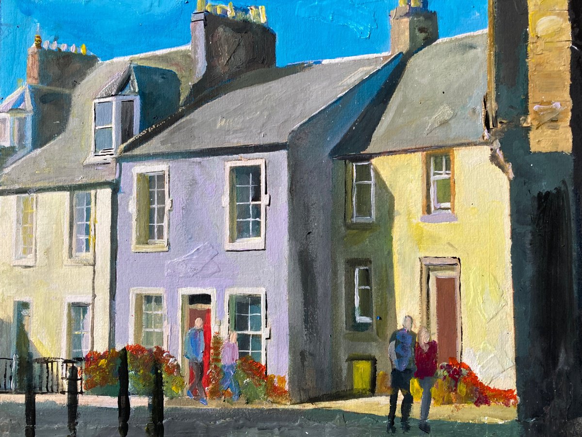 Photorealistic Cityscapes Acrylic Painting By Andrew Reid Wildman, 12 X 10, Scottish Houses In The Sun, Original Artwork