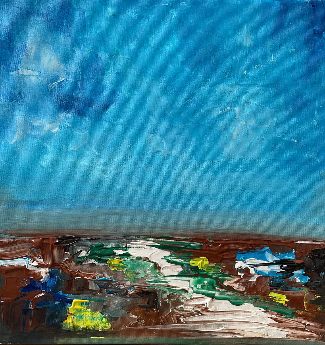 Abstract Landscape Acrylic Painting By Timea Valsami, 16 X 16", Playful Horizon, Original Artwork