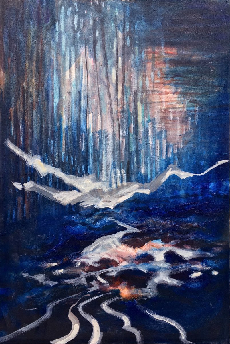 Graphic Landscape Oil Painting By Guy Pickford, 24 X 36, Searching For The Answers, Original Artwork