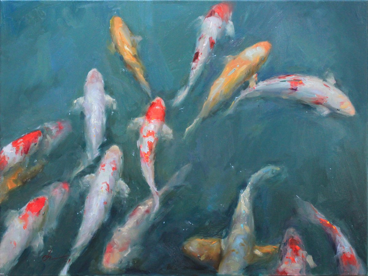 Impressionistic Animal Oil Painting By Serhii Cherniakovskyi, 39 X 30", Against The Stream, Original Artwork