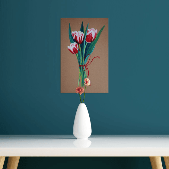 Flowers acrylic painting Tulips bouquet