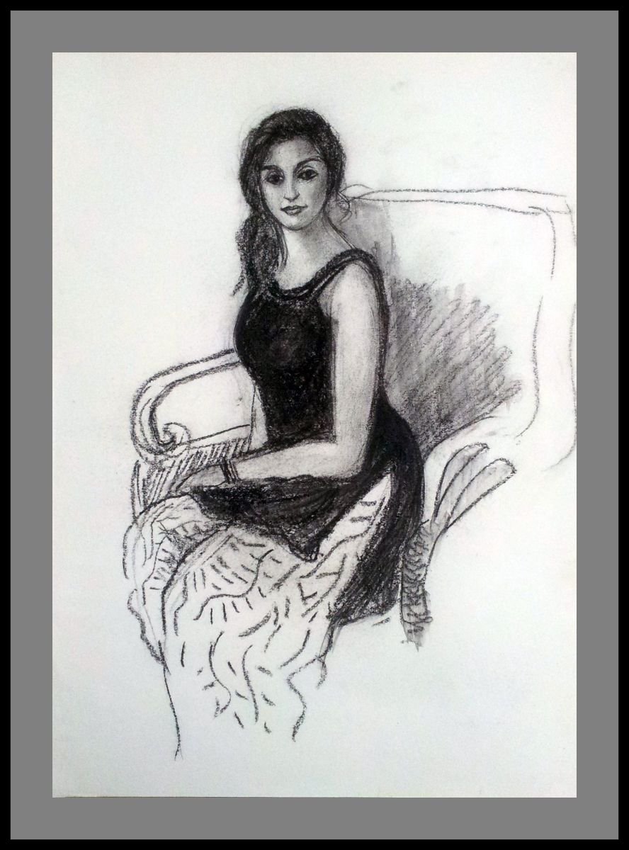 Elegant Woman seated 10.5x 15 by Asha Shenoy
