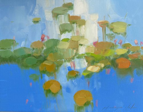 Lilies Pond, Original oil painting, Handmade artwork, One of a kind by Vahe Yeremyan