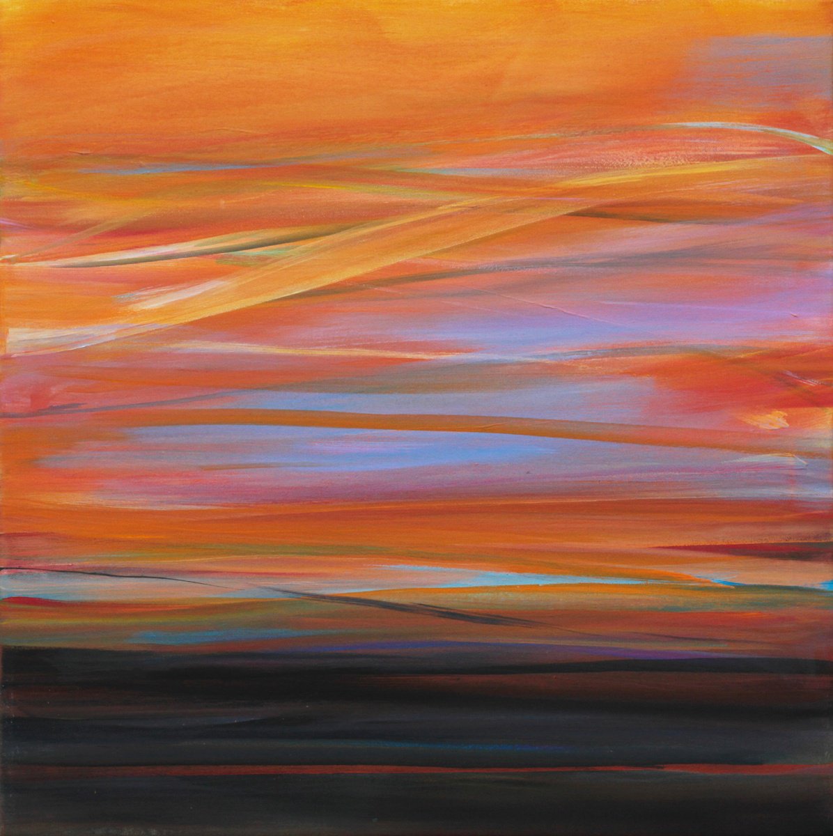 Abstract Landscape Acrylic Painting By Ute Laum, 31 X 31", Happy Hour Iii, Original Artwork