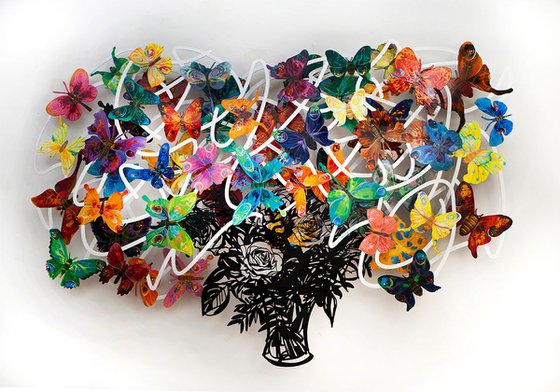 Colorful Butterfly Wall Sculpture - Cut out Metal