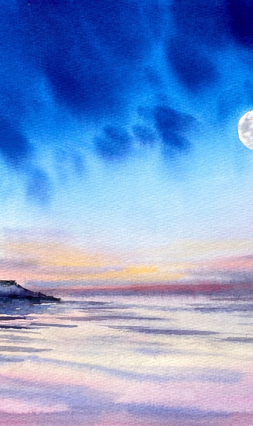 Moonlit Lighthouse Glow by Irina Povaliaeva