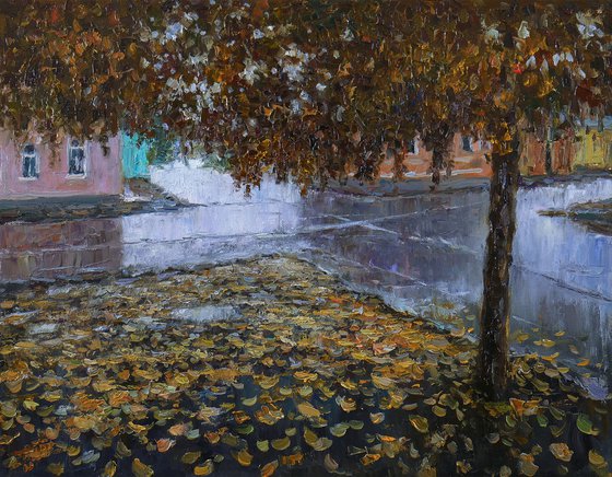 Rainy day - autumn cityscape painting