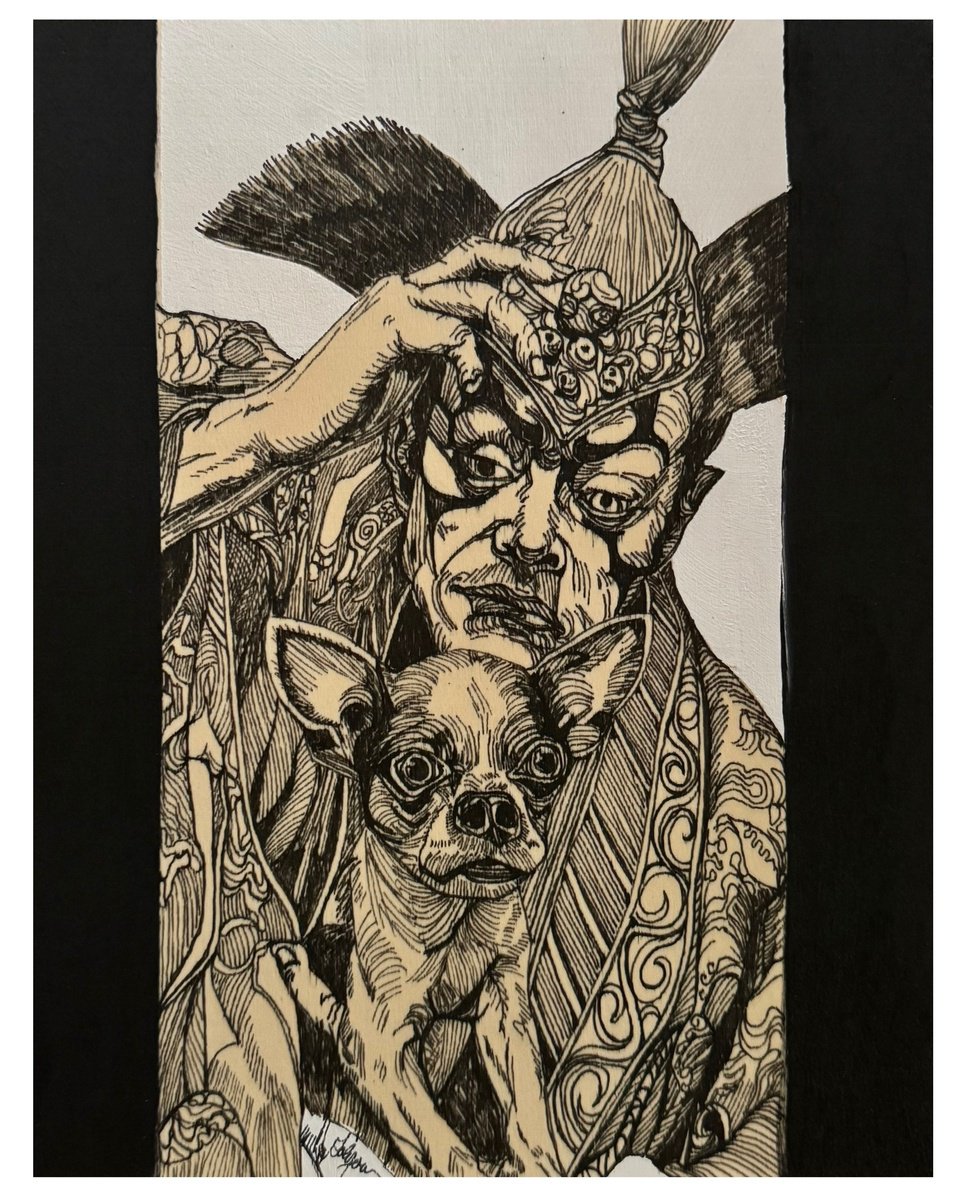 Illustrative Portrait Ink Drawing By Lola Jovan, 8 X 10", Seek And Find, Original Artwork