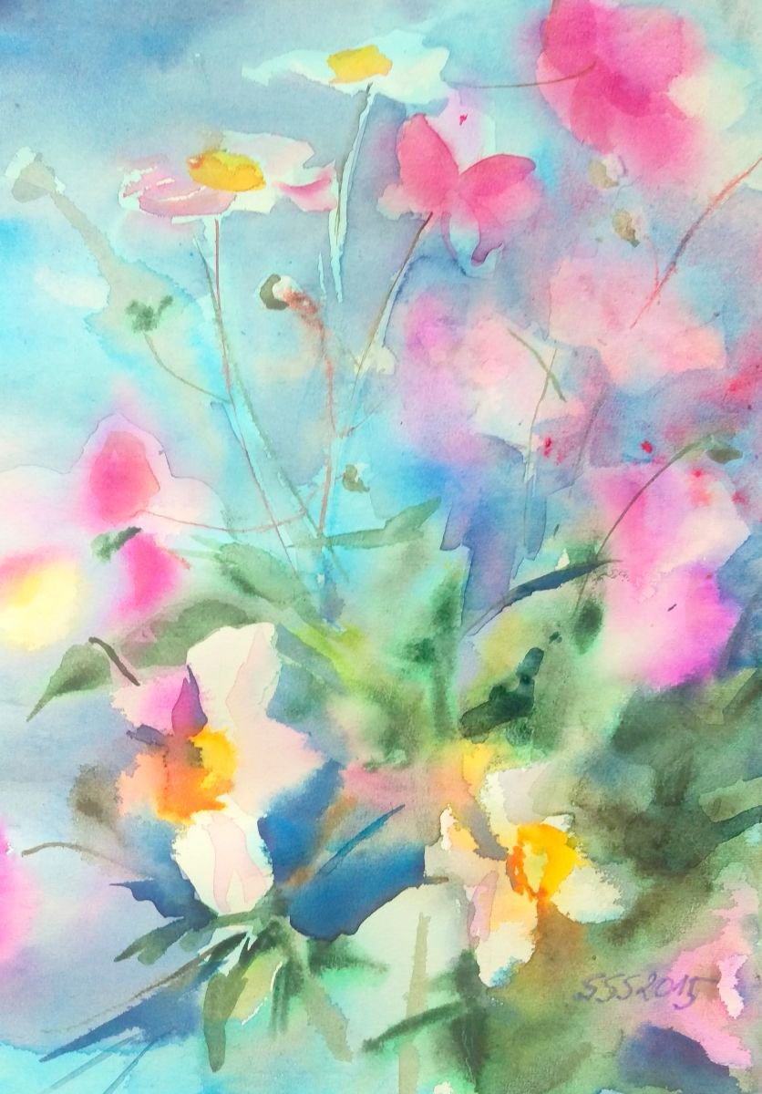 Pink windflowers by Silja Salmistu
