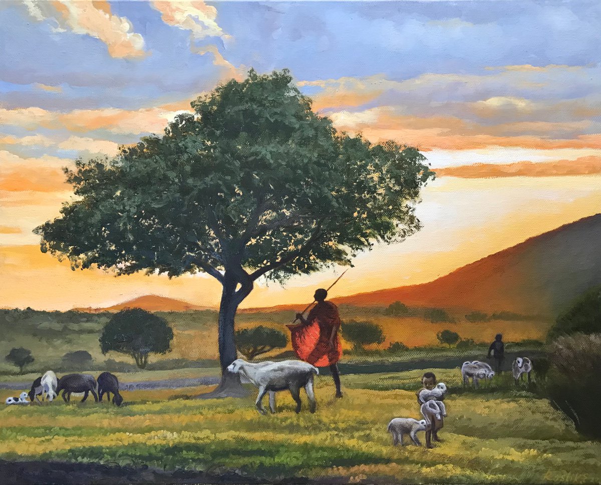 Original oil painting Shepherds - 50x40 cm (2022) by Evgeniya Roslik