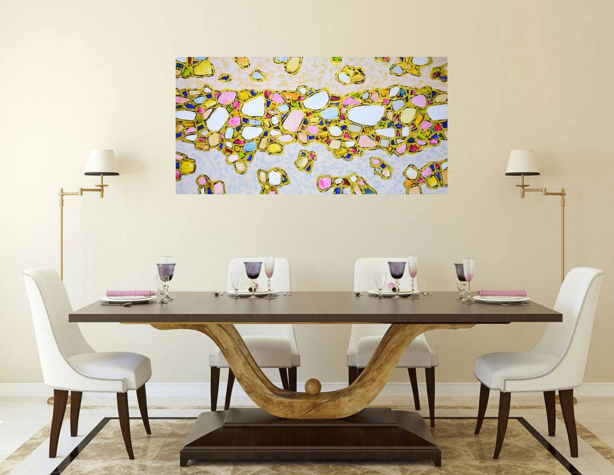 Abstract Acrylic Painting By Iryna Kastsova, 47 X 24, Decoration., Original Artwork