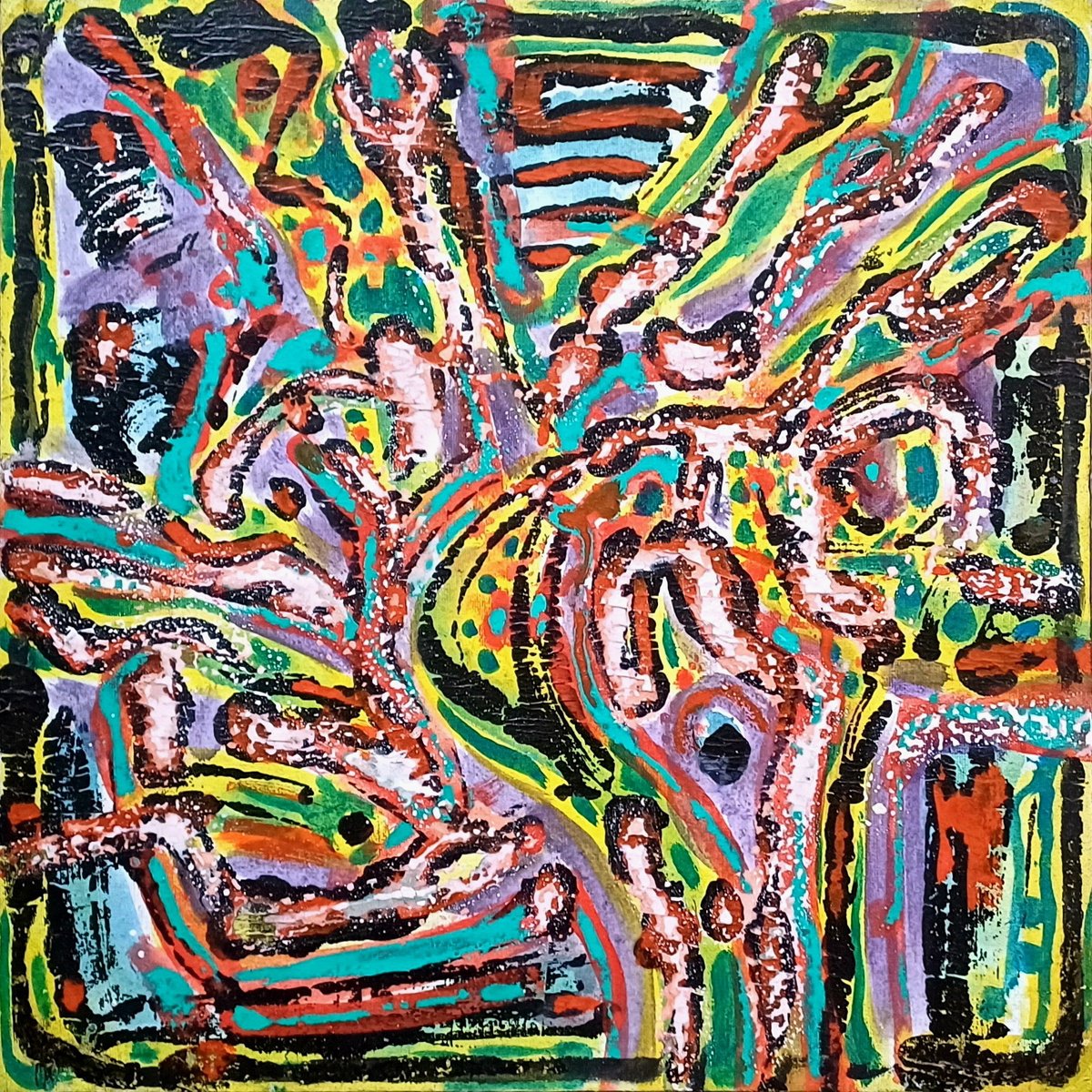 Abstract Acrylic Painting By Stanislav Bojankov, 16 X 16", Heart-Ii, Original Artwork