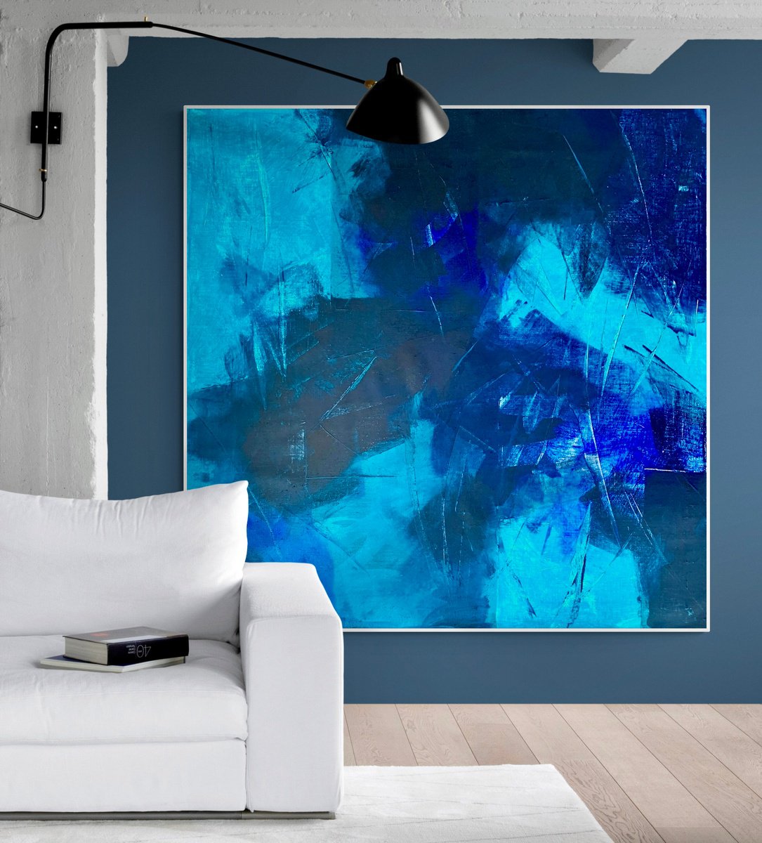 Organic Abstract Acrylic Painting By Anita Kaufmann, 59 X 59, Blue Abstract No. 2624, Original Artwork