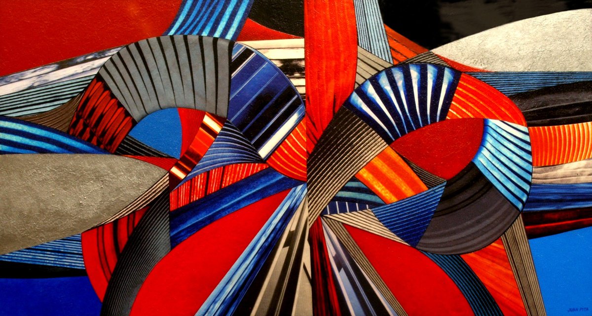 Abstract Acrylic Painting By Juan Pita, 36 X 19", Cybercollage (M2), Original Artwork