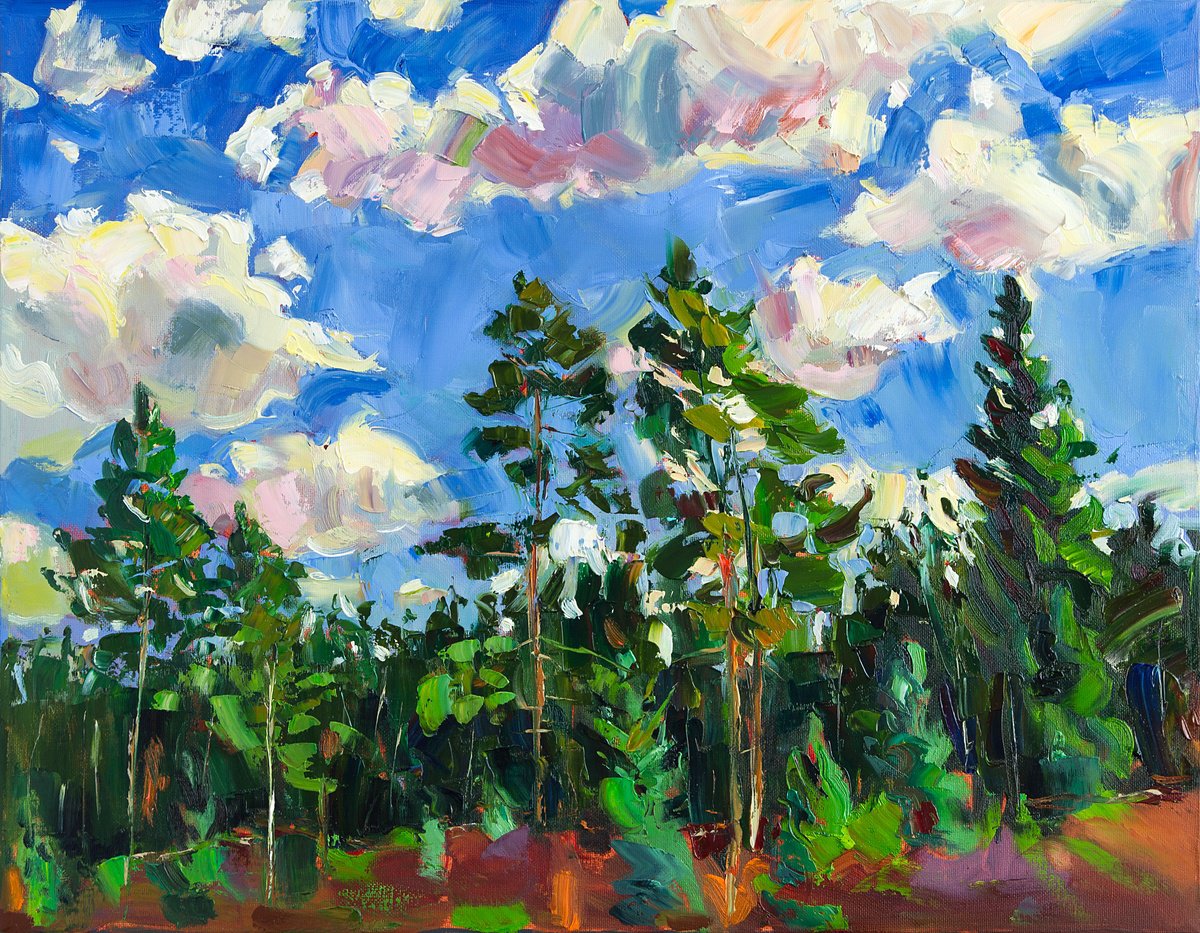 Impressionistic Landscape Oil Painting By Daria Zavadenko, 18 X 14, Above The Pines, Original Artwork
