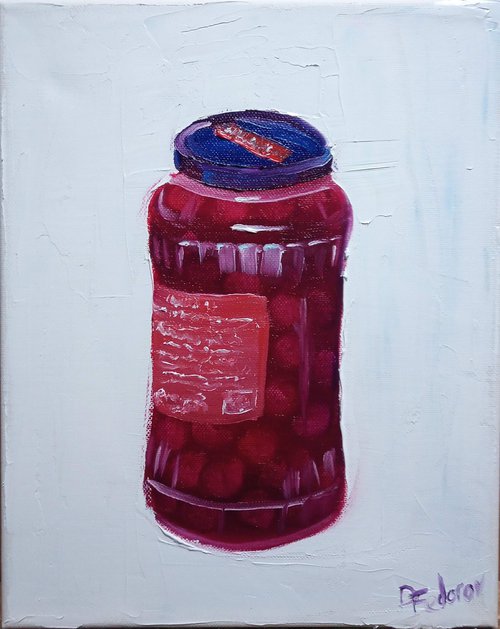 Still life with cherries in a glass jar by Dmitry Fedorov