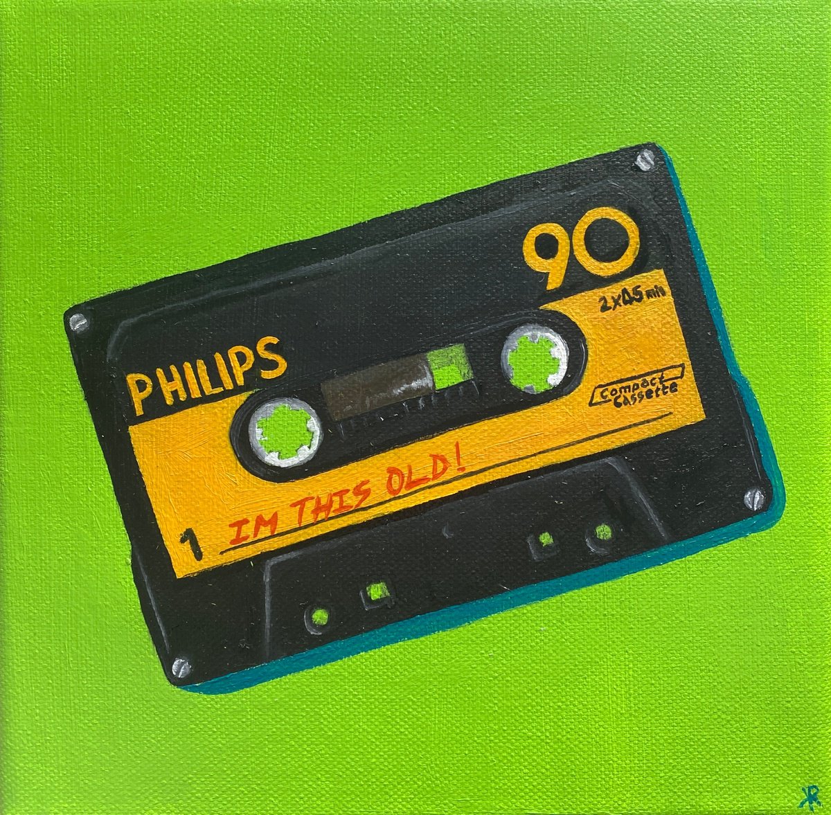 Urban And Pop Still Life Oil Painting By Kate Revill, 8 X 8", Cassette Tape Nostalgia 4, Original Artwork