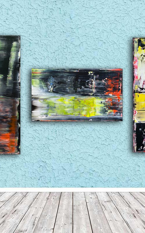"Bridging The Gap" - Save As A Series - Original PMS Large Abstract Triptych Acrylic Paintings On Hand Stretched and Gallery Wrap Canvas - 86" x 36" by Preston M. Smith (PMS)