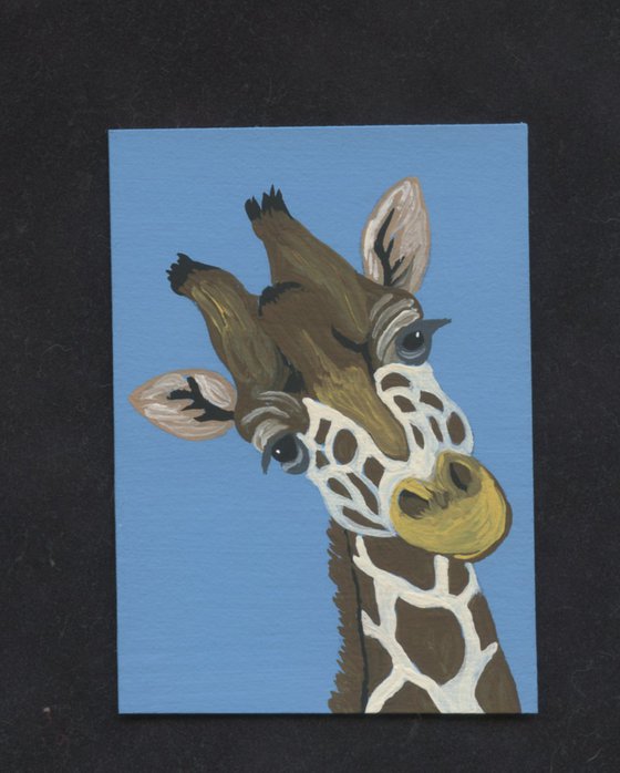 ACEO ATC Original Miniature Painting Giraffe Wildlife Art-Carla Smale