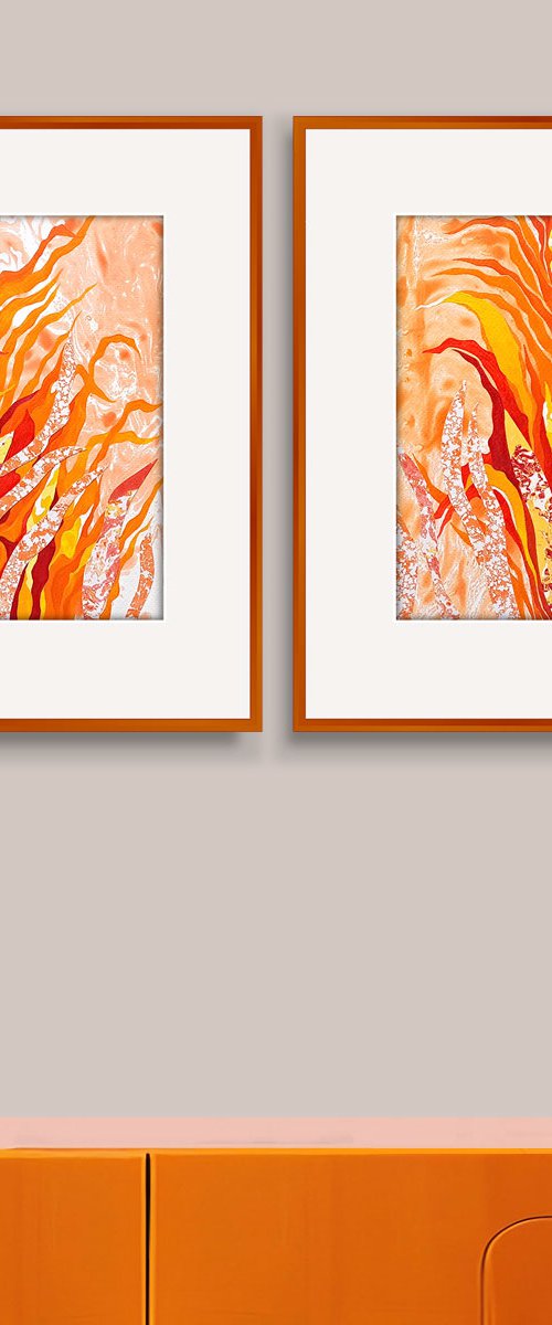 Set of 2 «Flaming Blooms» by Mariia Raskin