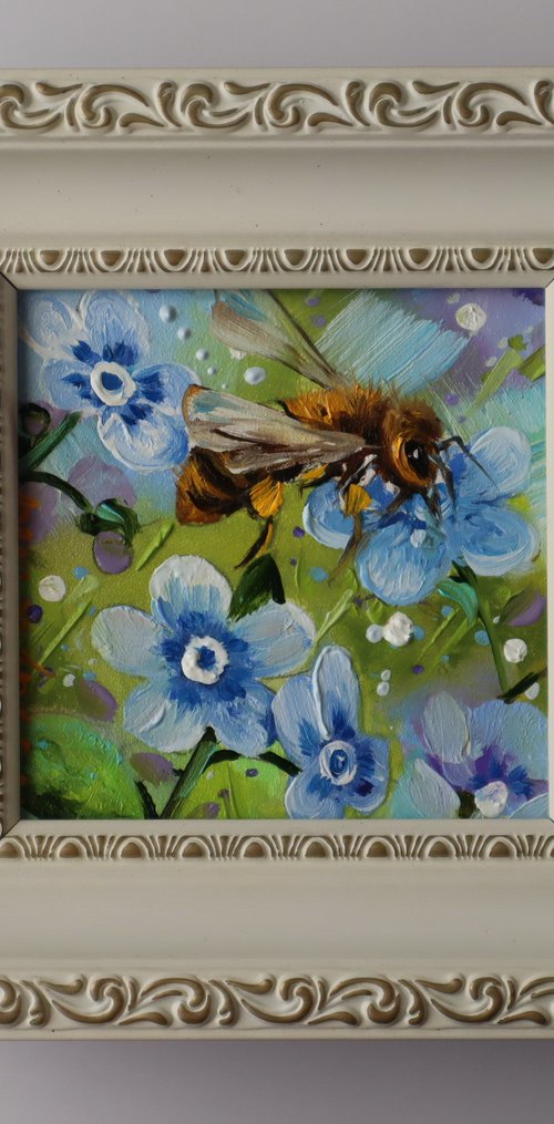 Bee and Blue Flowers by Natalia Shaykina