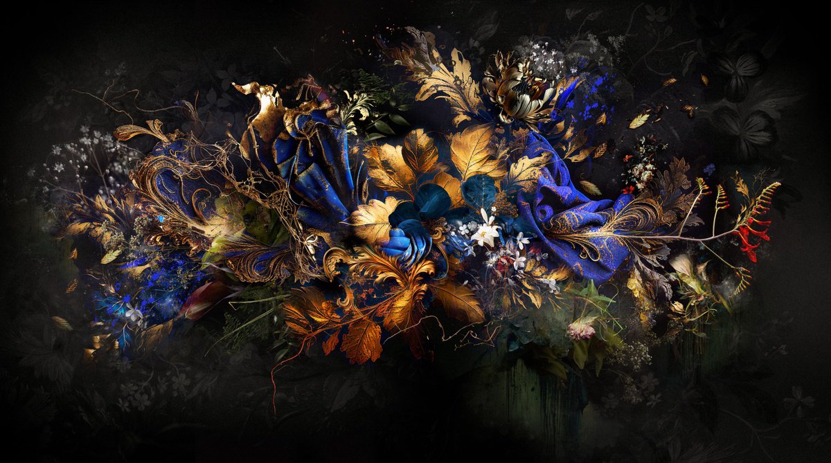 Botanical Painting By Teis Albers, 59 X 31", Flirtation, Original Artwork