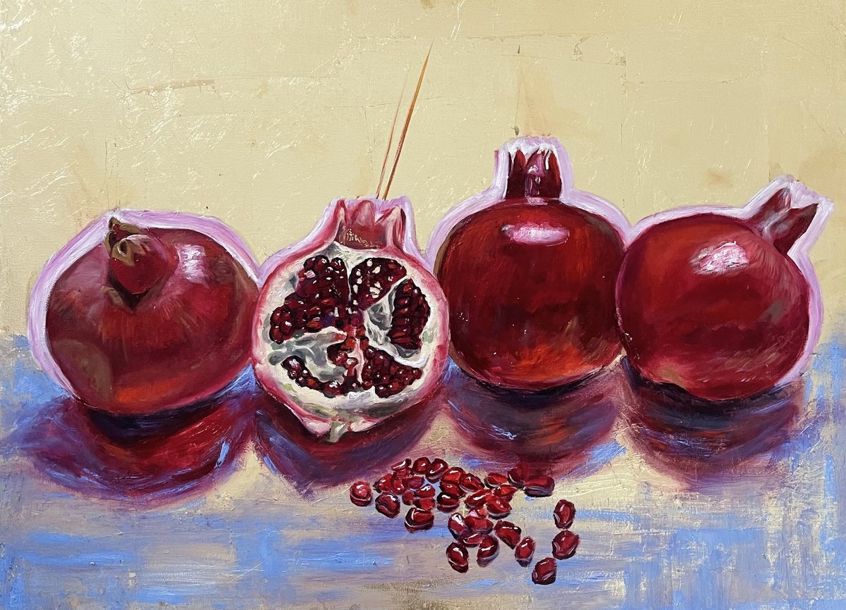 Photorealistic Still Life Painting By Irina Ponna, 31 X 24, Pomegranates, Original Artwork