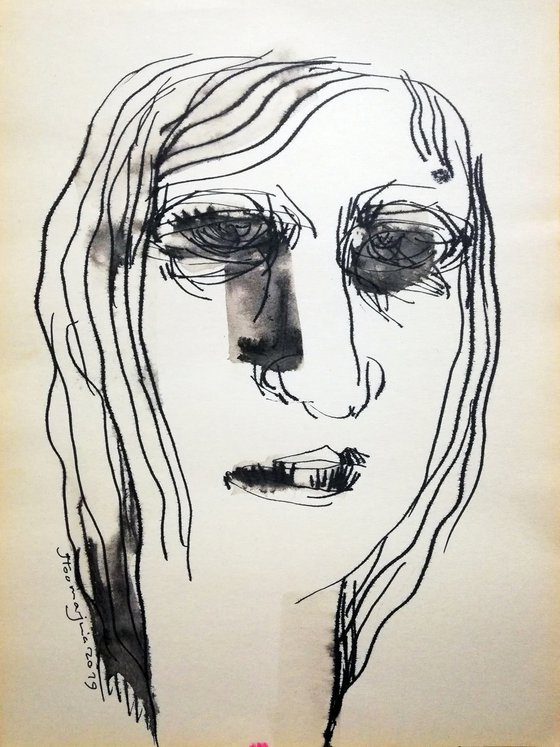Portrait, Drawing by ink on papre, 21x29cmm,