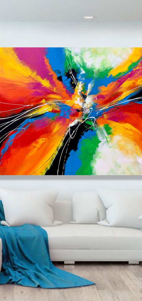 Together We Fly - XL LARGE,  MODERN ABSTRACT ART – EXPRESSIONS OF ENERGY AND LIGHT. READY TO HANG! by Julijana Ravbar