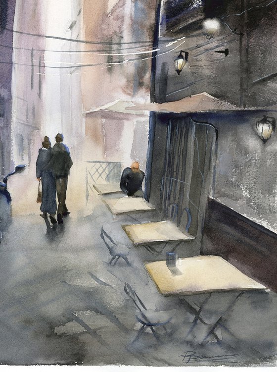 Napoli Street - Original Watercolor Painting