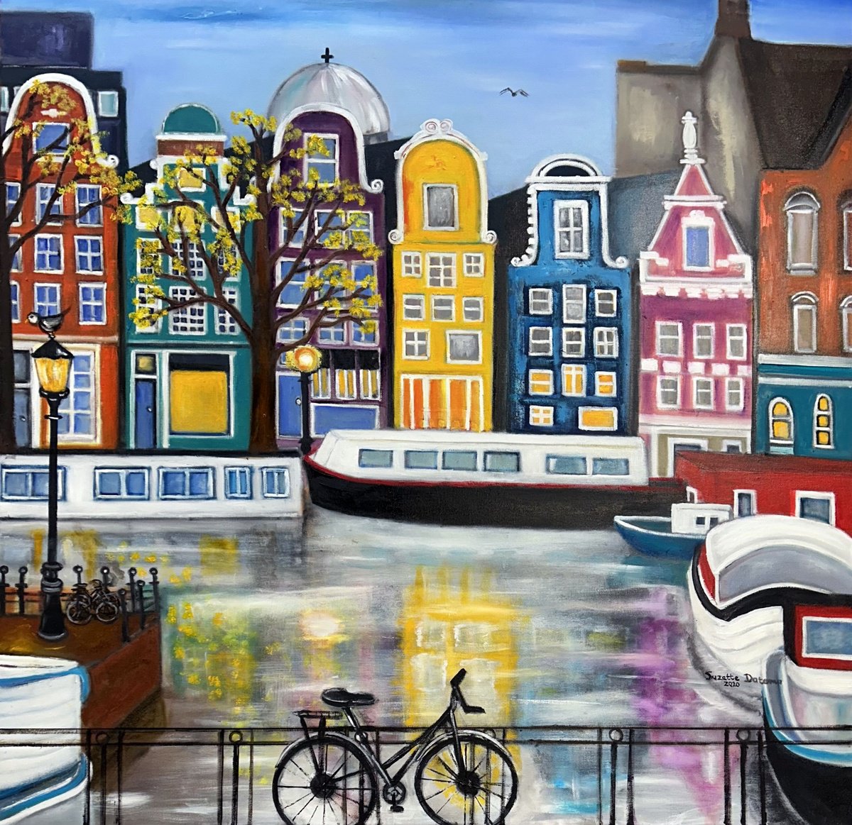 Impressionistic Landscape Oil Painting By Suzette Datema, 40 X 40", Amsterdam, Original Artwork