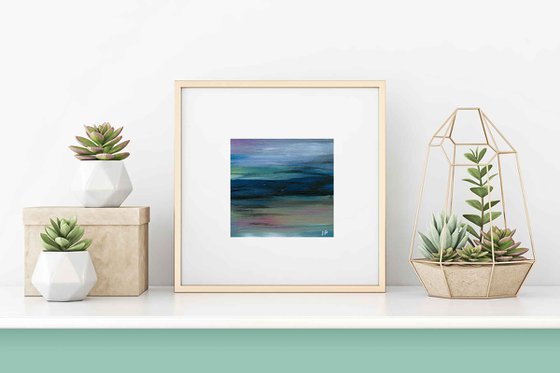 Modern small  abstract painting , contemporary artwork , absrtact wall decor, coastal artwork blue ocean wall decor gift for friend
