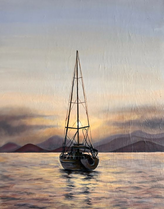 "Peace" - sailboat at sunset seascape