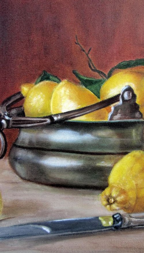 Still life with yellow lemons by Ira Whittaker