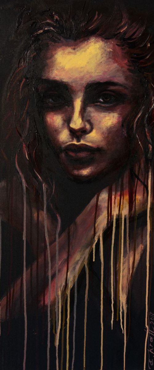 "...i used to known",Original acrylic painting on canvas 40x80x2cm.This is part of a series of paintings called "Femme totale" by Elena Kraft
